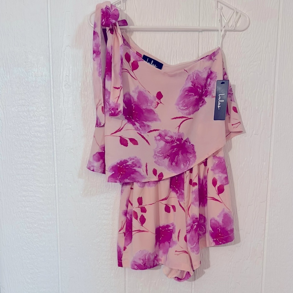 Lulus One-Shoulder Pink floral Romper XS - Picture 2 of 8